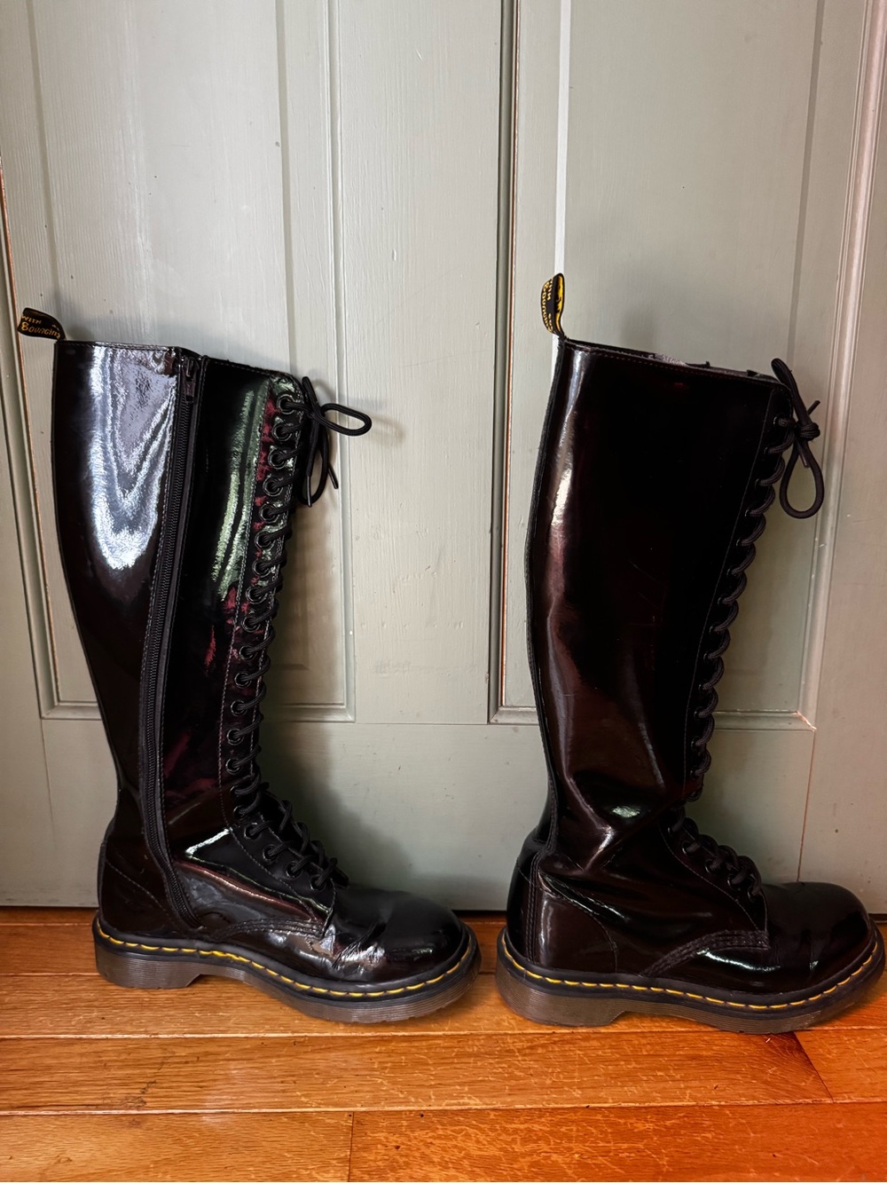 Dr. Martens Black Patent Knee-High 20-Eyelet Lace-Up Boots - Picture 3 of 9
